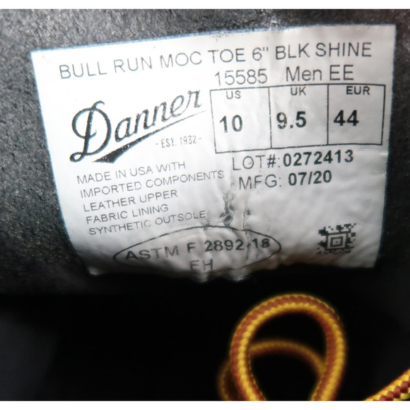 Danner Shoes Mens 10 EE Boots Leather Work Biker Bull Run Moc Toe 6" Black Shine - Picture 8 of 14